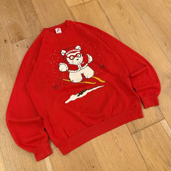 Vintage 1990s Santa Bear Red Jerzees Crewneck Sweatshirt Size L - Picture 1 of 6